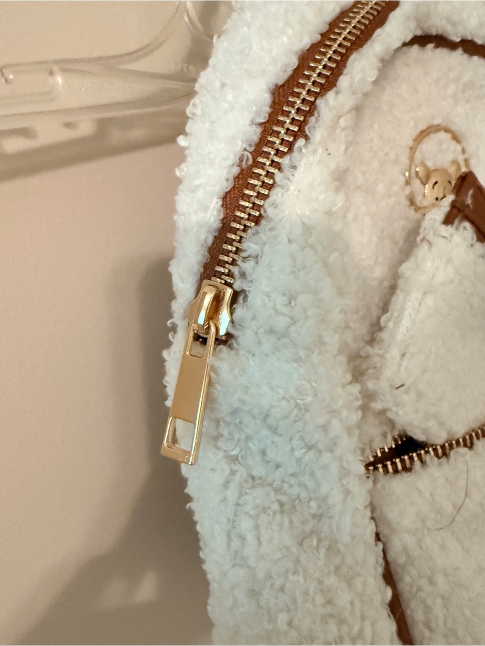 Disney Cream Sherpa Mini Backpack with Brown Trim and Gold Hardware - Picture 7 of 15